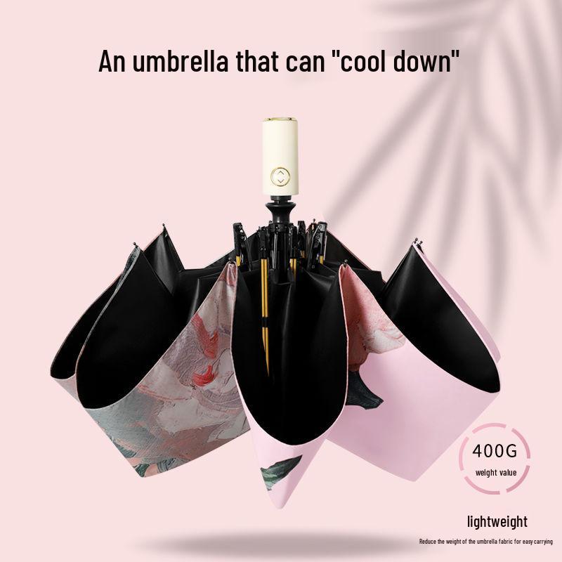 Ultra-Cool Black Double-Layer Sun Protection Umbrella for Women - Foldable & Reversible for Sun and Rain