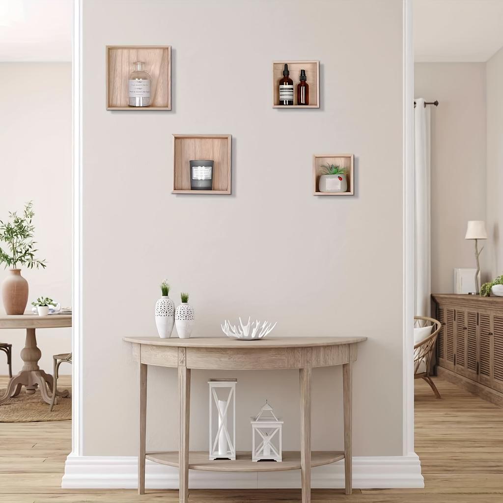 4 Sizes Wooden Boxes 4pcs - Rustic Craft Square Boxes (4x4 To 7x7 Inches), Storage Centrepiece for Wedding, Party Table & Home Drawer Decor