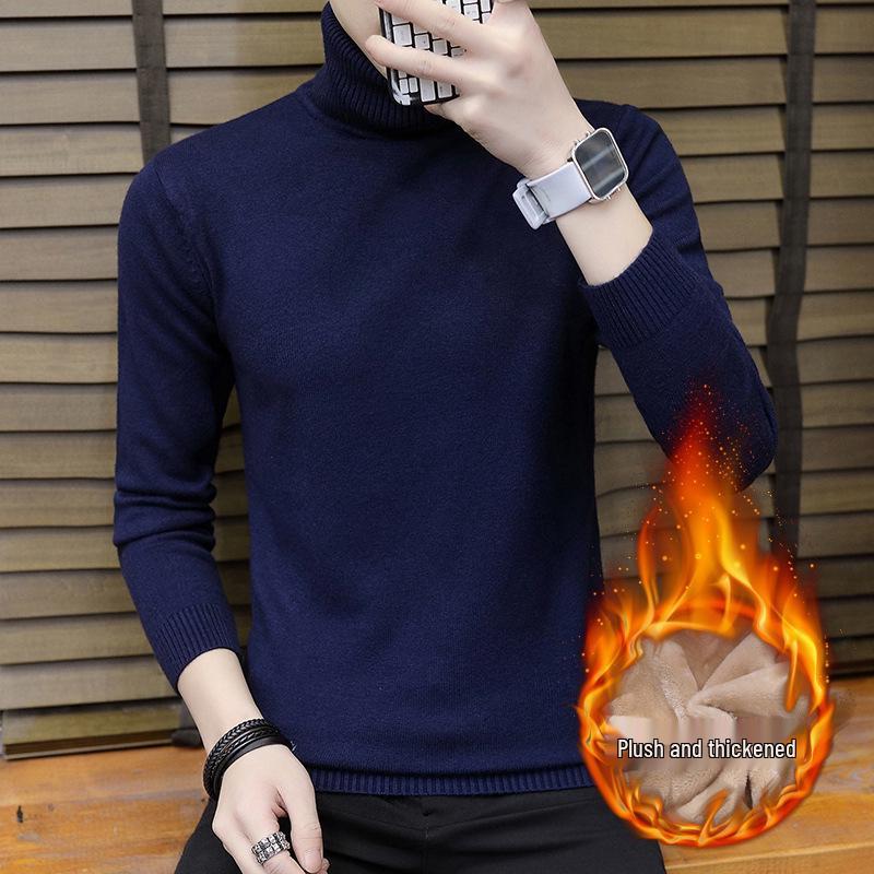 Men s Solid Color High Neck Thickened Knit Sweater - Cozy Autumn/Winter Base Layer M