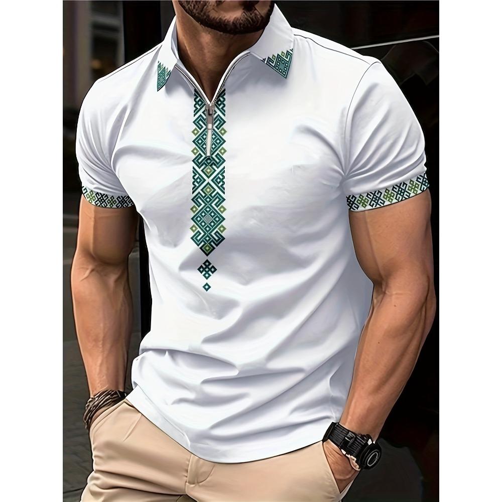 Summer new men's zipper short sleeved POLO shirt with 3D pattern printing