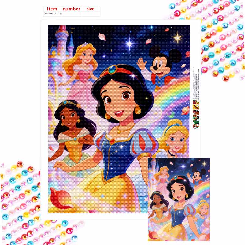 Disney Princesses Diamond Art Painting Kit Home Wall Decor Handmade Gift Princesses Magical Sparkle Magic Round 20x30cm
