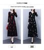 Spring & Fall V-Neck A-Line Dress for Middle-aged Women: Mid-length, Printed, Waist-cinching, Wide Hem