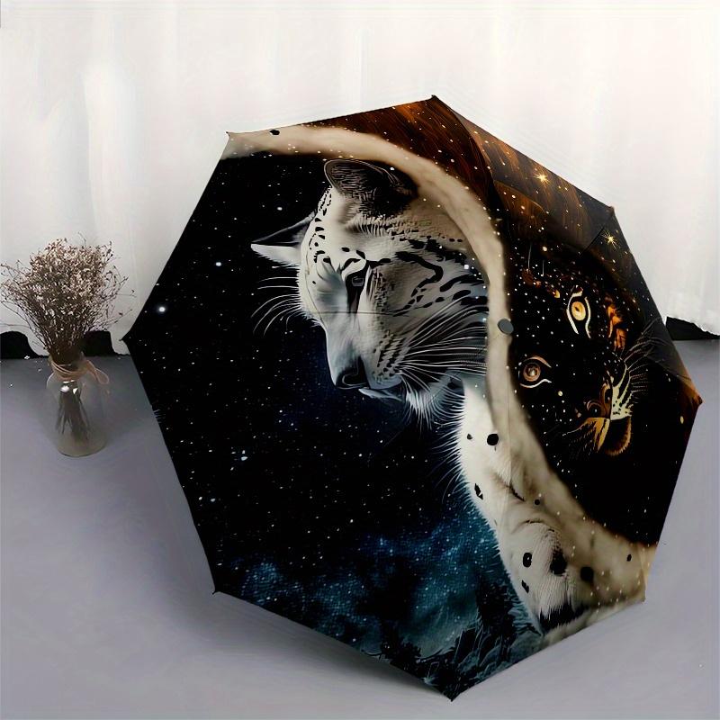 Yin Yang Snow Leopard & Tiger Circle Wall Art DecorUmbrella, Portable 3-Fold Compact Umbrella for Men & Women Gift