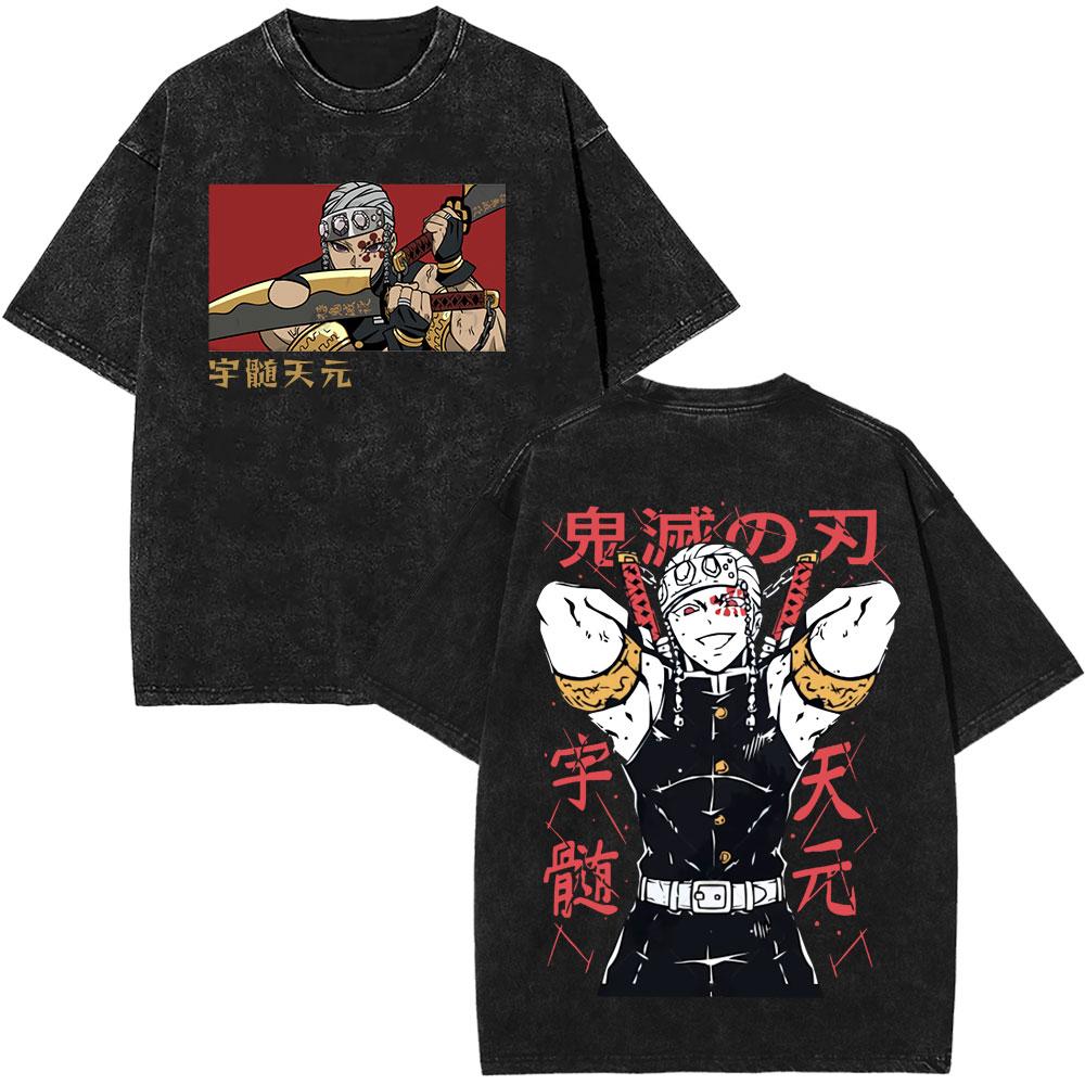 Kimetsu No Yaiba Anime Demon Slayer T-shirt Tengen Uzui Manga T-shirt Vintage Lavé Hommes Confortable Décontracté Streetwear T-shirt