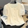 French Lace Splicing Top Women's Summer Temperament Shirt Short Sleeve Large Size Women's Clothing Stylish Romantic Lace Blouse