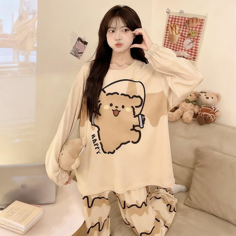 Douyin Live Pajamas Women's Round Neck Can Be Worn Outside, Autumn Simple Casual Style Women's Long-sleeved Loungewear Casual Suit