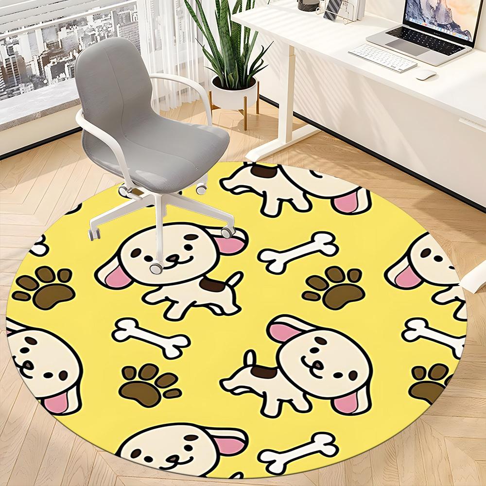 1PC Puppy Bone Office Round Area Rug, Mat Suitable For Office, Under Office Chairs Bedroom Living Room Home Decor, Room Deco