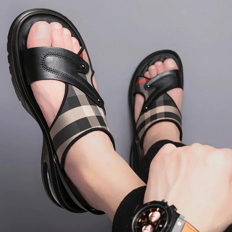 New Men's Sandals High Quality Cowhide Leather Sandals Designer Casual Sport Sandals for Men Non Slip Beach Sandalias Big Size47