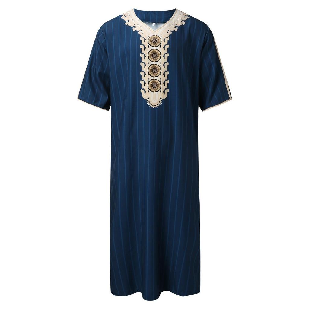 Abaya suelta con cuello en V y manga corta, ropa musulmana estampada para hombres