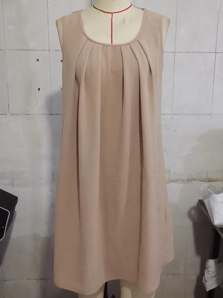 Women's Summer Casual Dress Fashionable Pleated Dress Elegant U-neck Beach Dress