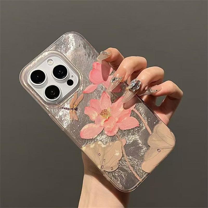 Simple Pink Lotus Vortex Pattern Phone Case for IPhone 16 15 14 13 12 11 Pro Max XS XR X 7 8 Plus Shockproof Silicone Soft Cover