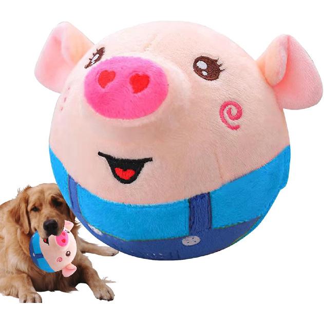 Active Moving Pet Plush Toy, Interactive Dog Pig Toy Pet Bouncing Balls, USB Rechargeable Interactive Washable Cartoon Pig Plush Sound Electronic Dog