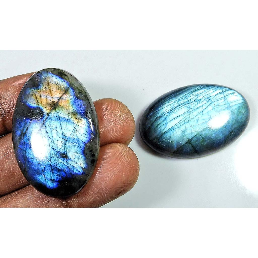 2 Pcs Natural Multi Labradorite Oval Cabochon Loose Gemstone 26X40-27X40 MM SK-1250
