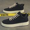 Men's Summer Breathable High-Top Canvas Sneakers: Black Retro Style with Height Boost for Trendy Casual Sports.