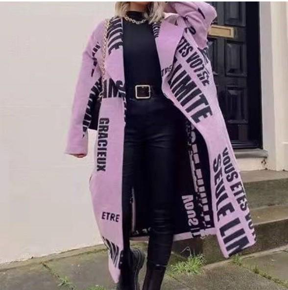 

2025 Европейское и американское женское пальто-тренч из принтованной шерсти большого размера с отложным воротником и длинными рукавами для осени. XXXL