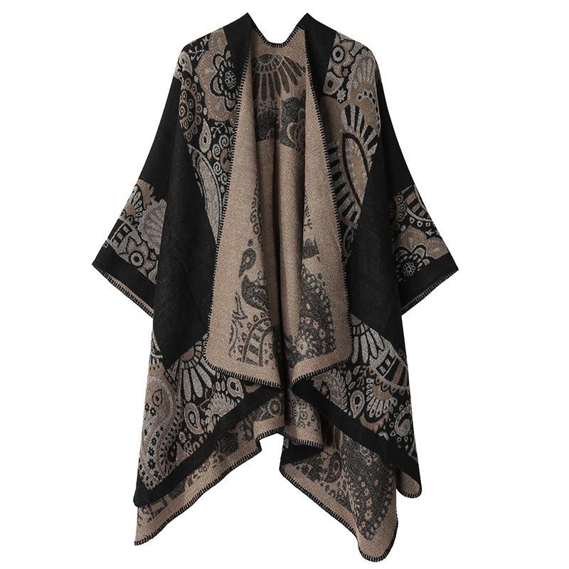 Womens Oversized Knit Shawl Wrap Scarf Ethnic Warm Fleece-Like Cape Travel Winter
