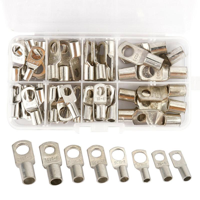 60 Pcs Copper Tube Terminal Set SC25 SC16 SC10 SC6 Series Copper Copper Cable Lug Kit Wire
