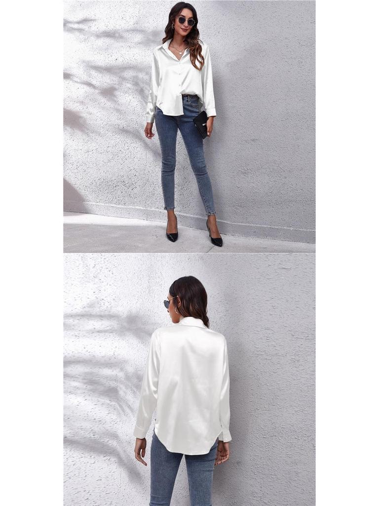 Women's Satin Long-Sleeve Blouse - New European and American Style