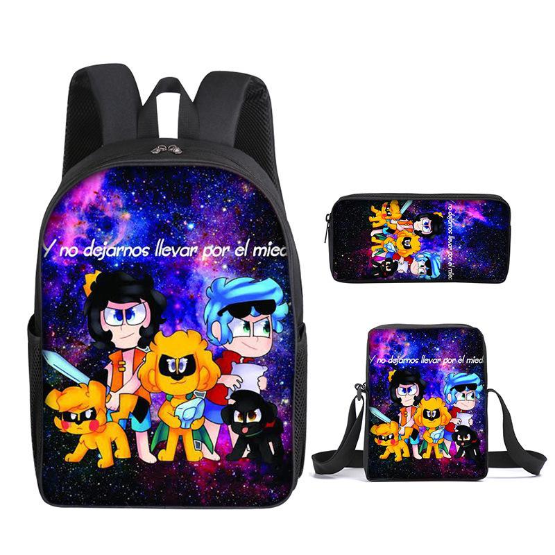 Mikecrack Rucksack Grund- und Sekundarschule Schultasche Bedruckter Rucksack Umhängetasche Federmäppchen Dreiteiliges Set
