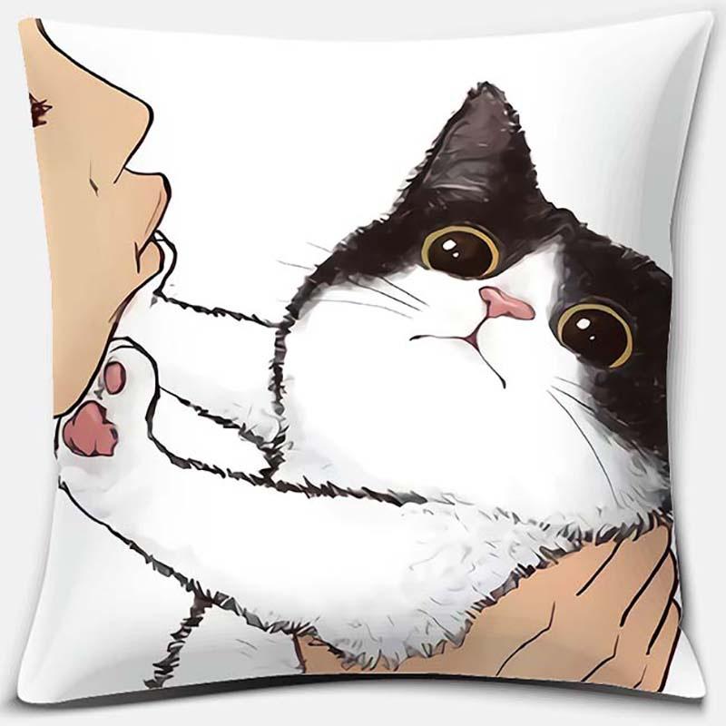 

Funny Cute Cat Cushion Cover Cartoon pets Pillows Cases Sofa Pillowcase Home Office Decoration 16x16Inch