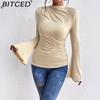Women's Autumn/Winter Versatile Gathered-Detail Long-Sleeved Stand-Collar Slim-Fit T-Shirt