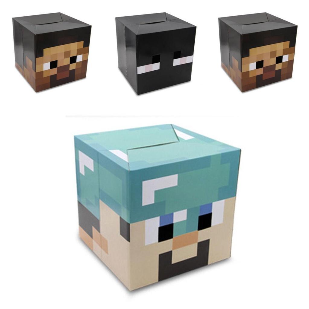 Minecraft Cardboard Head Cover Box Featuring Iconic Steve Creeper Enderman Design For Kids' Cosplay