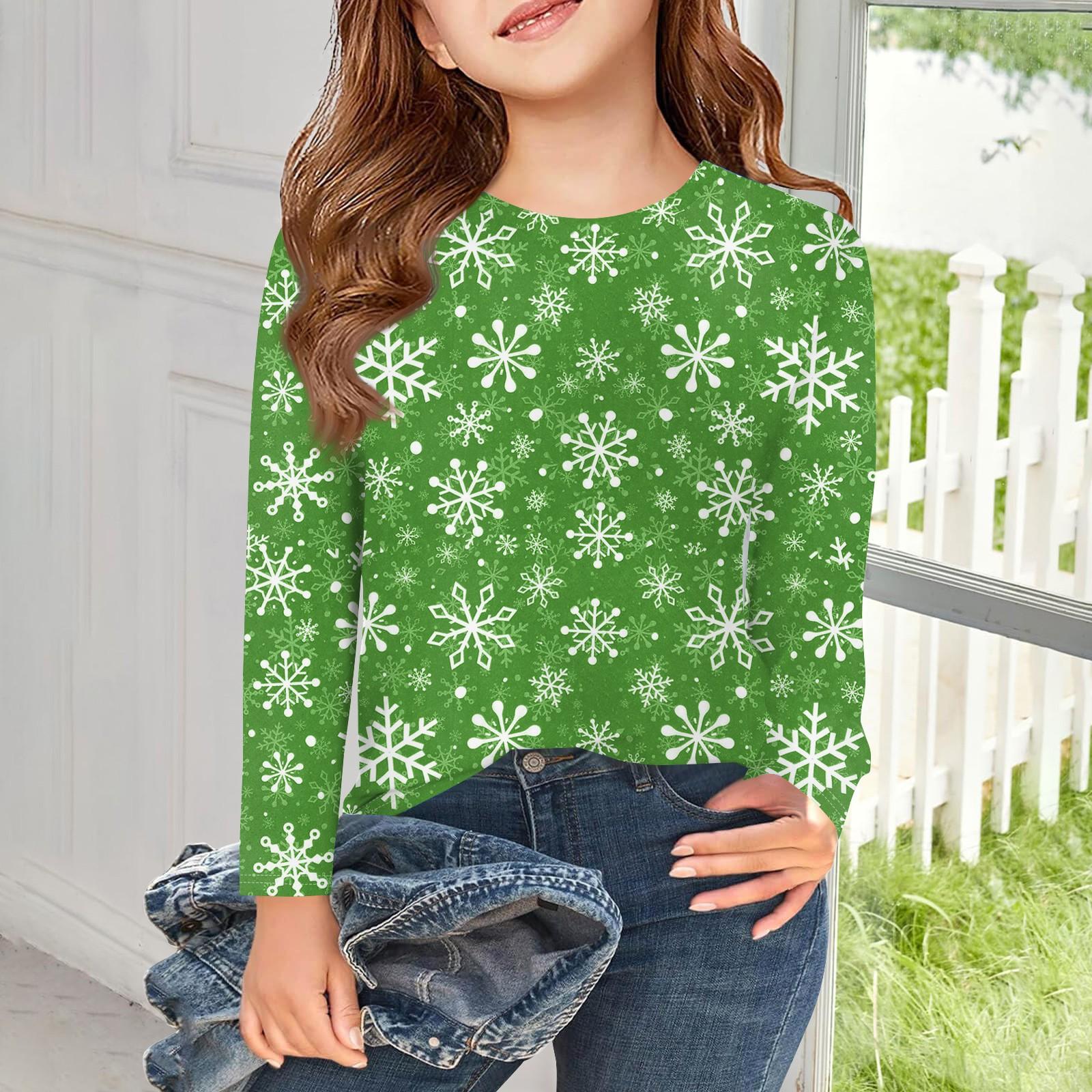 

Футболки с длинным рукавом для девочек, детские осенние топы с круглым вырезом, базовые футболки с винтажным графическим принтом, топы для детей 5–14 лет 140 зелёный