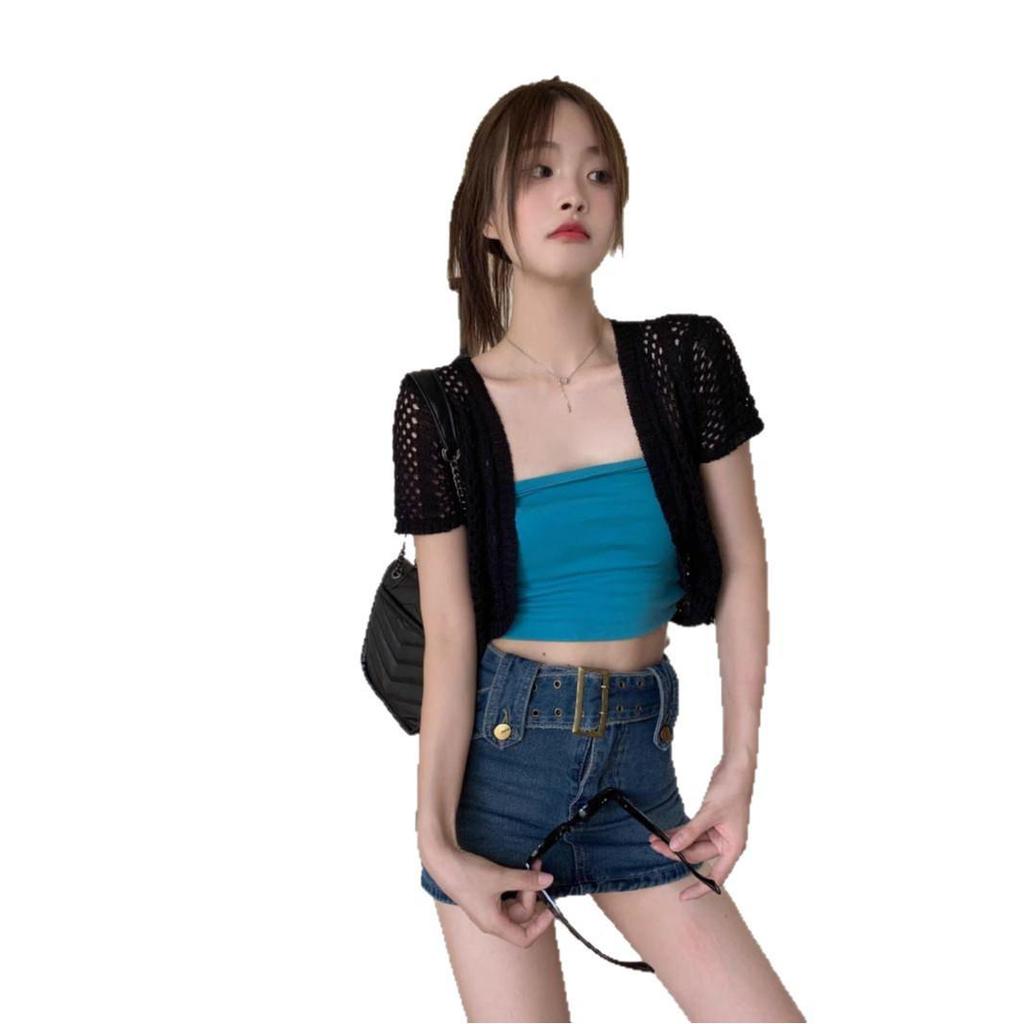 Luftige Häkel-Strickjacke: Leichtes, Sonnenschutz, Kurzärmeliges Sommer-Strick-Cover-Up für Damen