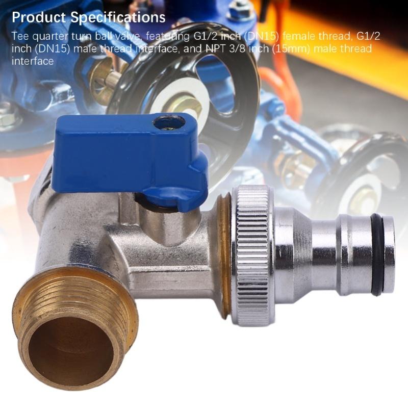 Quarter Turn Ball Valve Tee Connector Brass Angle Stop Valve G1/2 DN15 Female And Male Thread NPT 3/8 Inch 15mm Interface