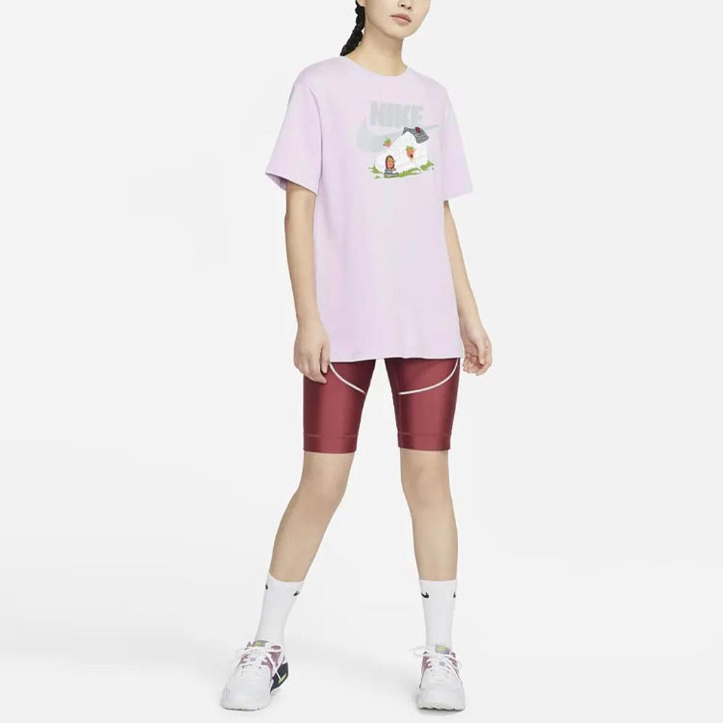 Nike Sportswear Graphic Sneaker Logo Print Short Sleeve T-Shirt Women Tops Pink Purple DR9021-530