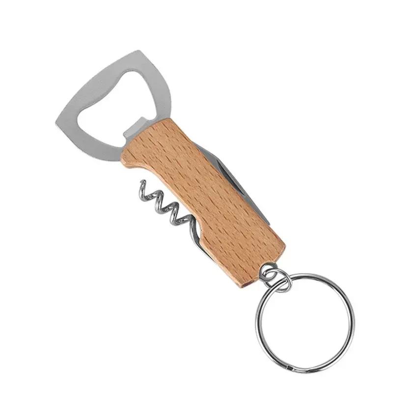 1pcs Free Custom Wooden Beer Bottle Opener Engraving Logo Wedding Key Chain Wine Stainless Steel Opener Gift Bar Party Accessory
