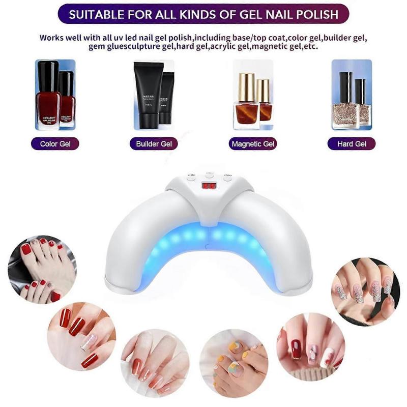 Halve Maan Vorm Opvouwbare Mini Nagellamp LCD Scherm 22-LED UV Droger voor Teennagels/Vingernagels, 18 Blauw