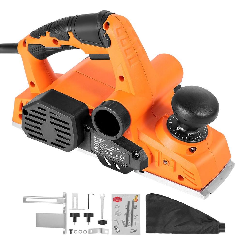 Electric Hand Planer, 82 mm Cut Width, 900W 14500 RPM Corded Power Handheld Planer for Wood, with Adjustable Cut Depth, 2 Blades, for Woodworking Wood