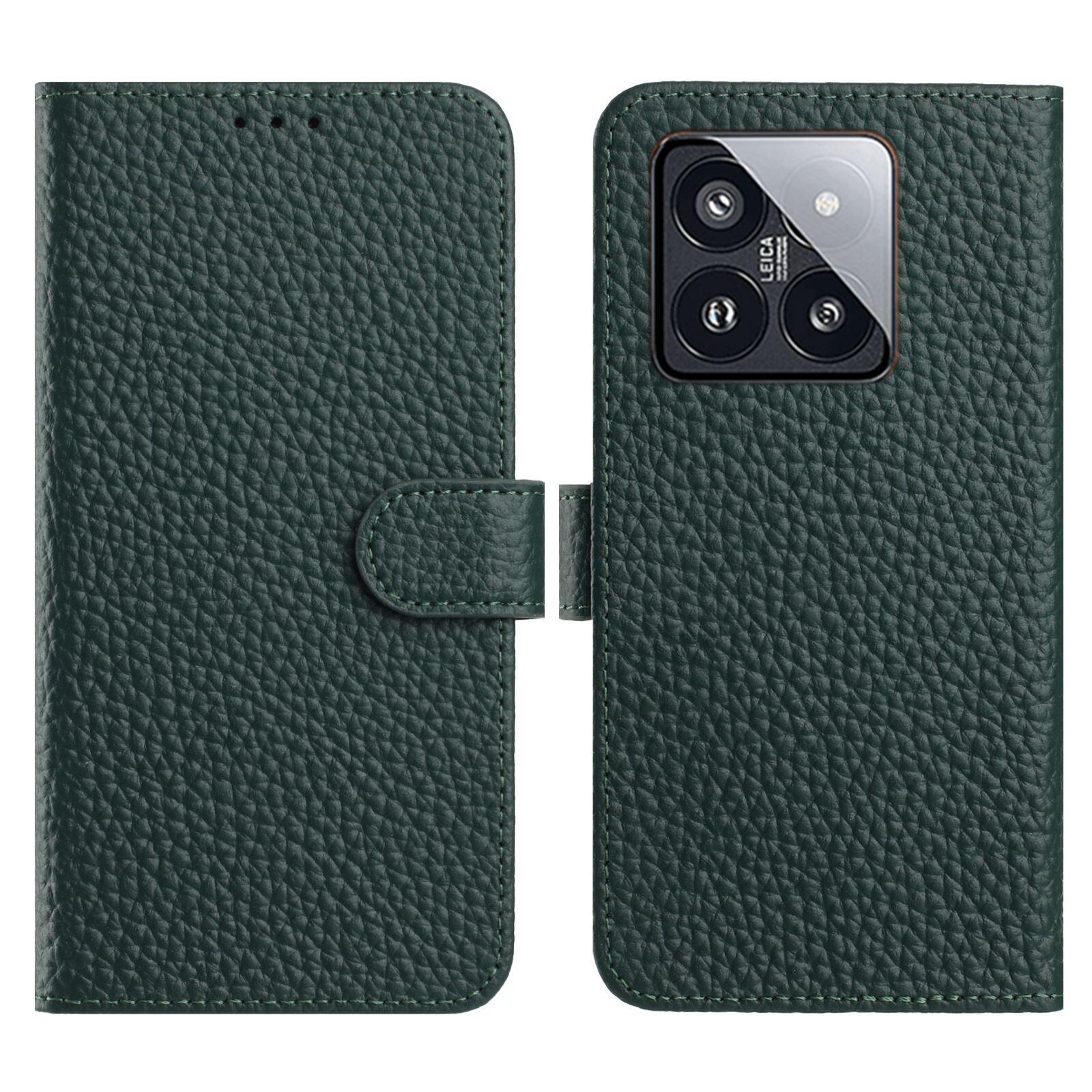 

Для Xiaomi 14 Pro Чехол Кошелек Подставка Текстура Личи Натуральная Коровья Кожа Книжка Чехол для Телефона Green
