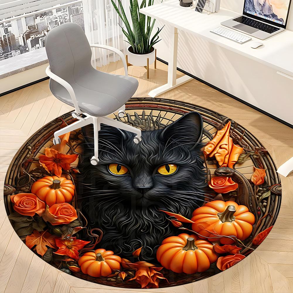 

1pc Cat Autumn Pumpkin Chair Carpet for Office, Soft Comfortable Mat For Office, Living Room, Bedroom, Machine Washable Carpet yy251112104 80cm by 80cm