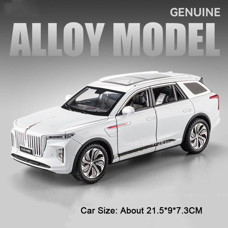 1:24 Scale HONGQI E-HS9 Toy Car Models Alloy Diecast 70TH Anniversary Vehicles Sound Light Doors Opened Pull Back for Kids Gifts