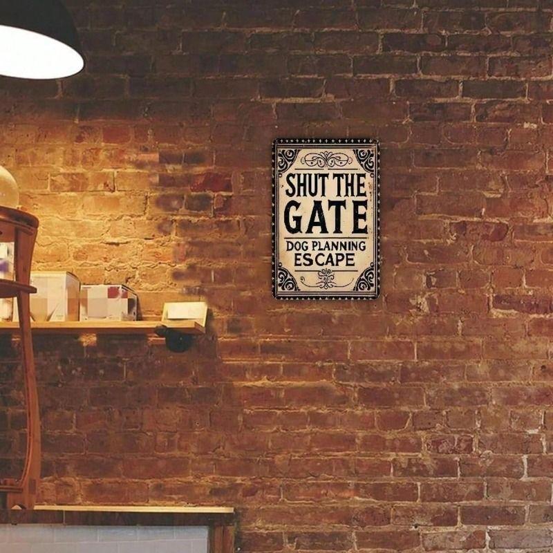 Vintage Metal Sign Dog Close Gate 8x12 Inch Wall Decor for Home Bar