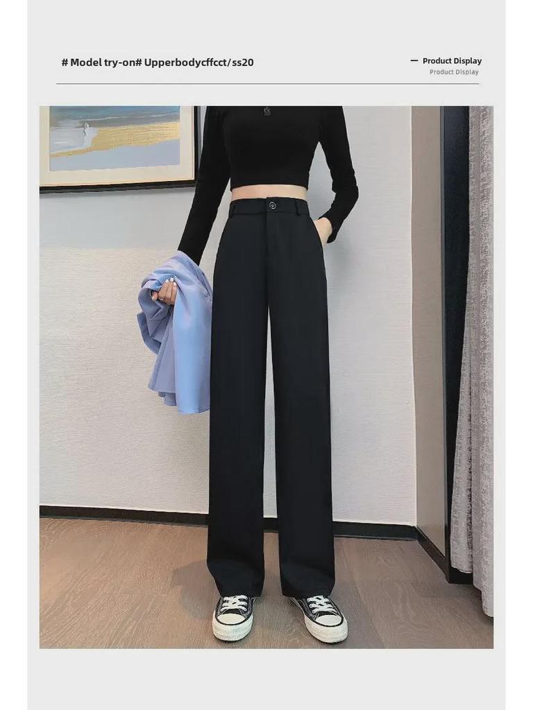 Pantaloni negri cu talie înaltă și picior larg pentru femei, pentru primăvară și vară