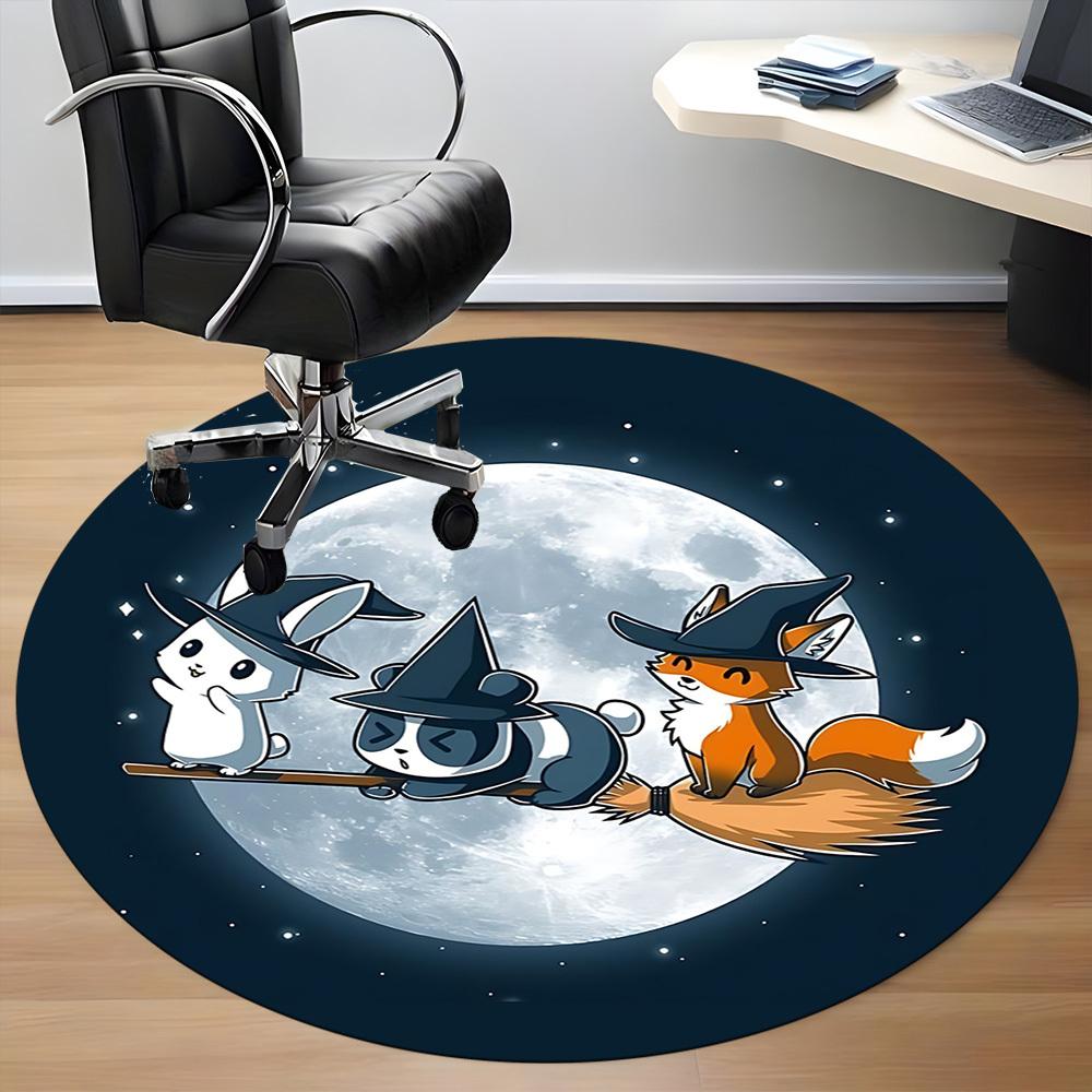 1 Stück Halloween Nacht Büro Runder Teppich, Indoor-Matte Geeignet für Büro, Unter Bürostühlen Schlafzimmer Wohnzimmer Heimdekoration, Raum Deko