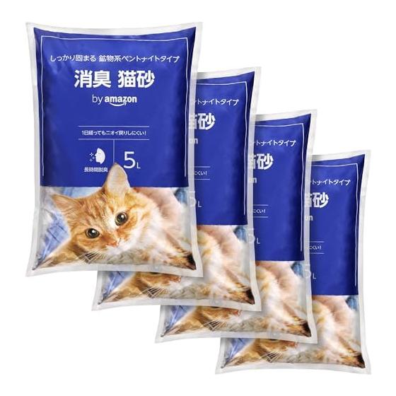 by Amazon Deodorant Cat Litter Mineral (Cardboard Packaging) Unscented Cat Litter 5L x 4 Bags