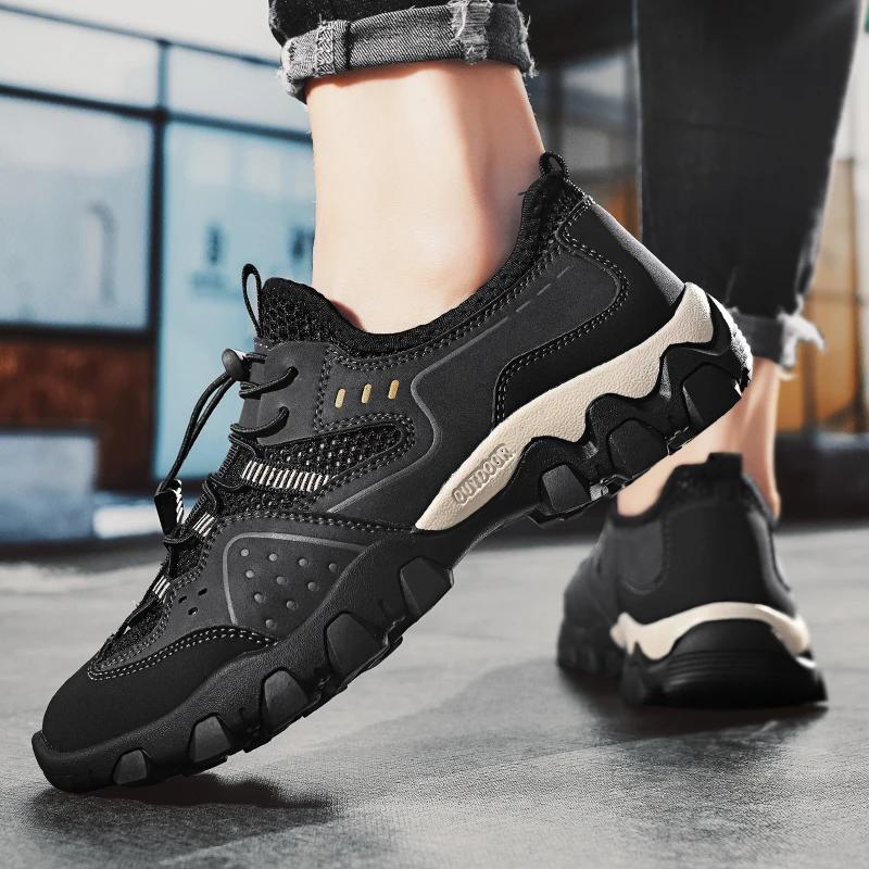 Buty siatkowe Outdoor Lekkie Oddychające Buty trekkingowe Lato Antypoślizgowe Antykolizyjne Wygodne Sneakersy Buty sportowe Męskie Skórzane