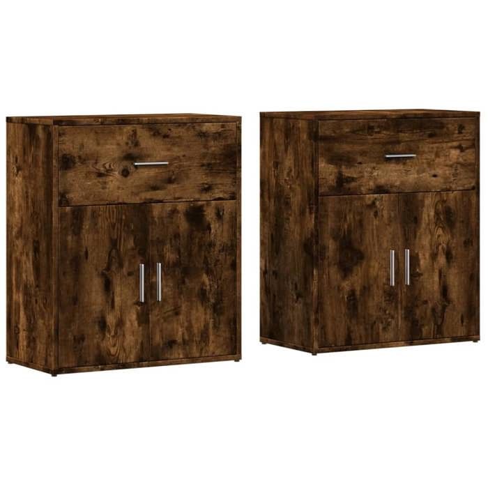 VidaXL Buffets 2 pcs chêne fumé 60x31x70 cm bois d'ingénierie, armoire de rangement, meuble d'entrée, meuble d'appoint, 3276550