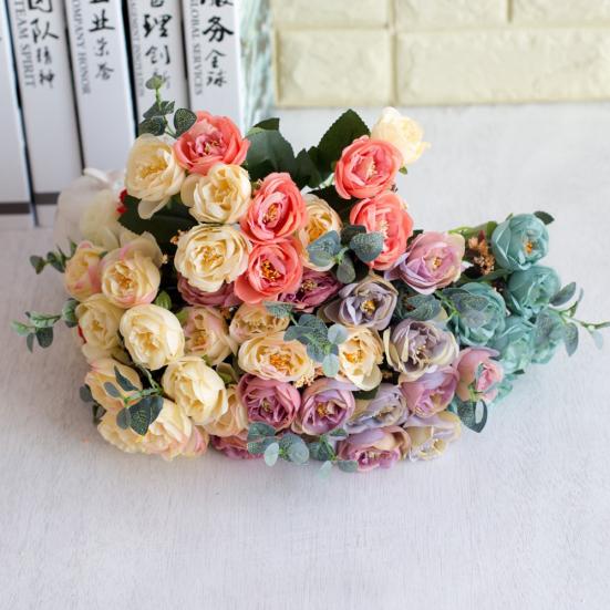 1 Blumenstrauß mit 10 Köpfen, hübsche künstliche Blumenblätter, Hochzeitskunst, Heimdekoration