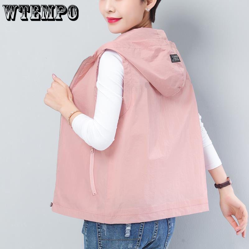 

Летняя солнцезащитная одежда с подкладкой, женская повседневная тонкая розовая жилетка большого размера 4XL, куртка без рукавов, короткий жилет на молнии