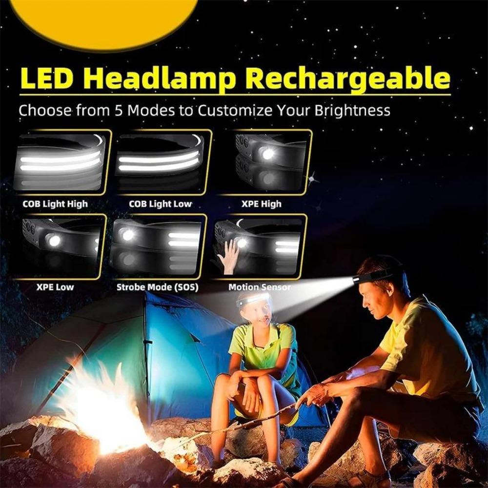 Induction LED COB Headlight Rechargeable Super Bright Work Light Motion Sensor Dimmable Head Lamp For Outdoor Camping Flashlight