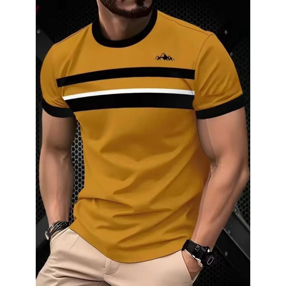 Colorful Striped Small Icon Simple Fashionable Comfortable Soft Breathable Large Loose Casual Short Sleeved Men's T-shirt