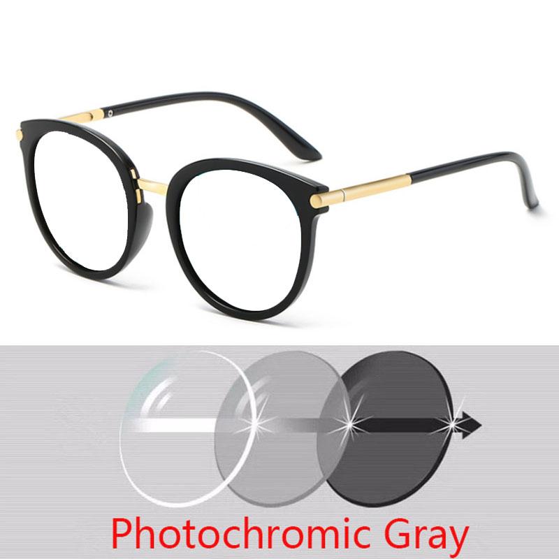 Retro Round Prescription Eyewear Men Women Photochromic Myopia Glasses -0.5 To -6.0 Fashion Mirror Gafas