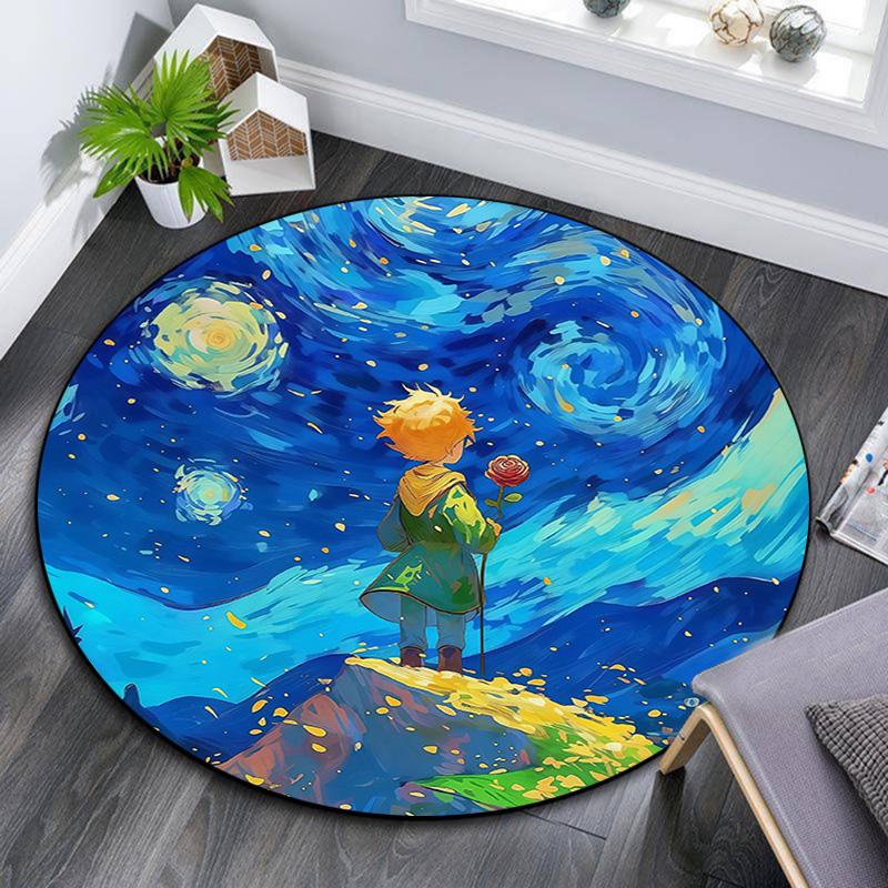 The Little Prince2 Round Area Rug,Carpet Rug for Living Room Bedroom Sofa Playroom Decor,Non-slip Floor Mat