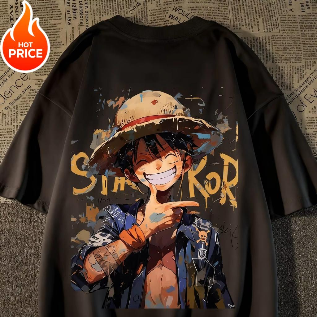 Summer TShirt One Piece Luffy Harajuku Unisexs Cotton Fitness Vintage Streetwear Oversized Womens ShortSleeve Casual Y2K Top