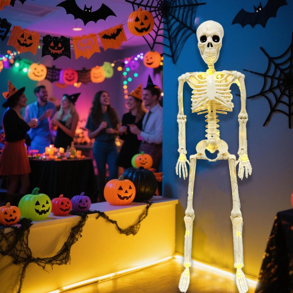 90cm Fully Articulated Luminous Skeleton Figure for Halloween Décor in Escape Rooms